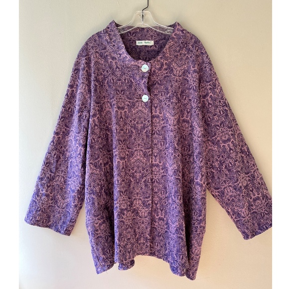 Ulla Popken Sz XXL Purple Mosaic Texture Longline Jacket Pearl Buttons VTG - Picture 1 of 10
